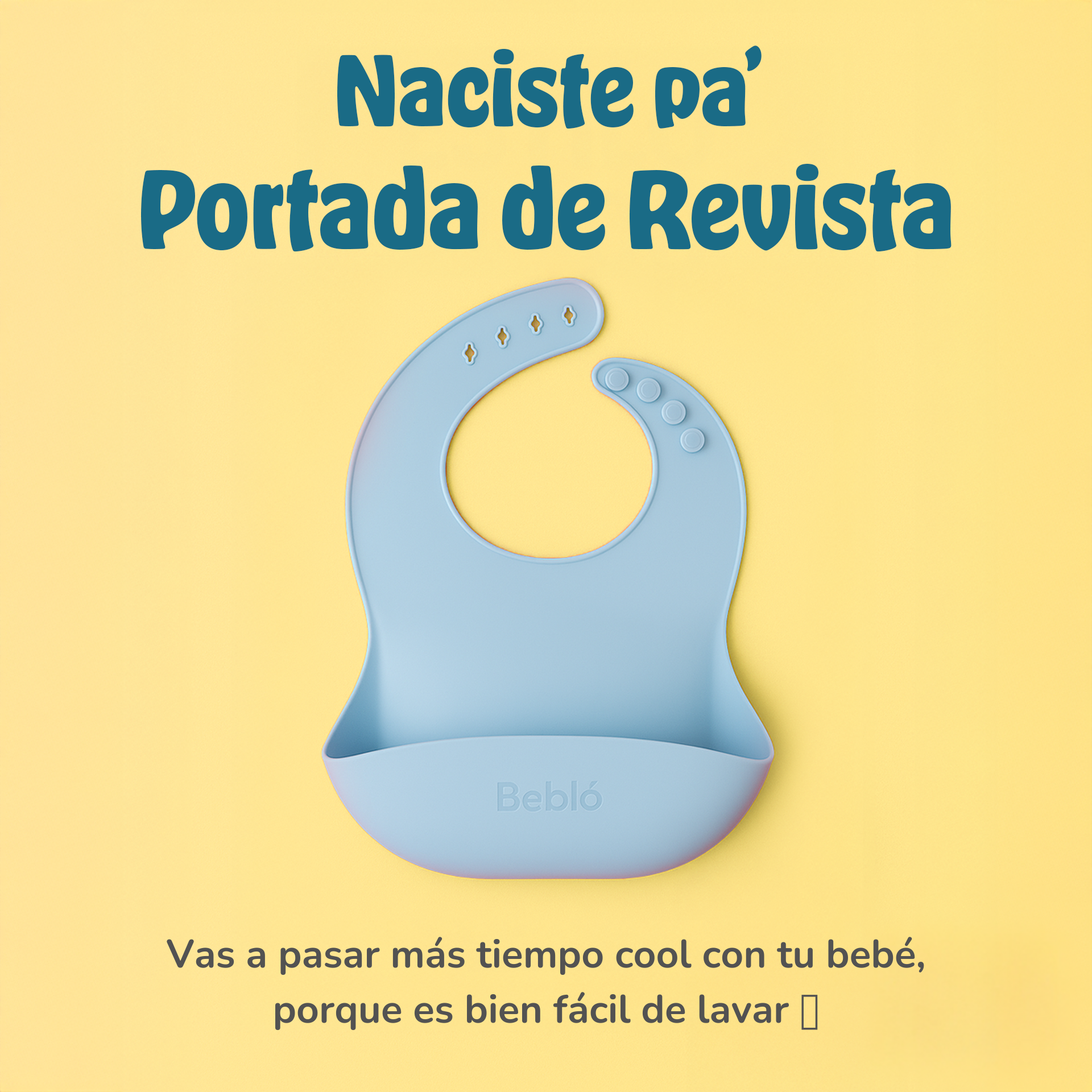 Babero de silicón marca Bebló color azul pastel. Baberos