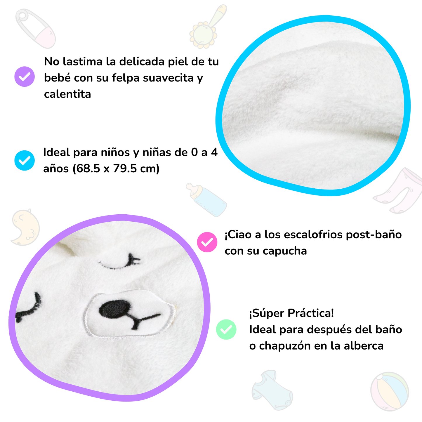 Toalla con Capucha & 4 Ganchos Antideslizantes